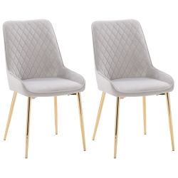 CORLIVING Nash Velvet Diamond Tufted Side Chair, Light In Grey