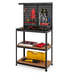 COSTWAY Tool Storage Workbench 4 Shelf Multipurpose Garage Worktable W/peg Board Hook Kit
