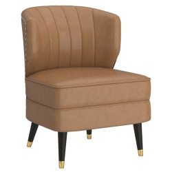 COSMIC HOMES Modern Wing Back Accent Chair, Single Sofa With Rubber Wood Legs, Accent Chair In Saddle And Espresso