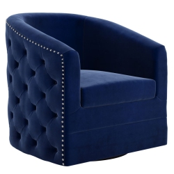 COSMIC HOMES Modern Mid Century Accent Chair, Single Sofa With Full 360° Swivel, Accent Chair In Blue, Rich Velvet Upholstery With Nail Head Detail