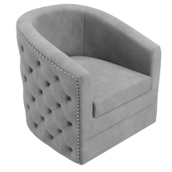 COSMIC HOMES Modern Mid Century Accent Chair, Single Sofa With Full 360° Swivel, Accent Chair In Grey, Rich Velvet Upholstery With Nail Head Detail