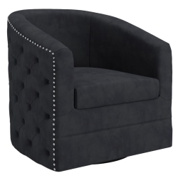 COSMIC HOMES Modern Mid Century Accent Chair, Single Sofa With Full 360° Swivel, Accent Chair In Black, Rich Velvet Upholstery With Nail Head Detail
