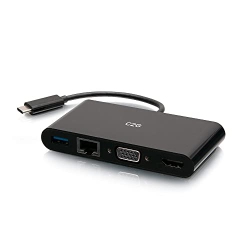 C2G USB-C to HDMI, VGA, USB-A, And Rj45 Multiport Adapter 4K 30Hz In Black