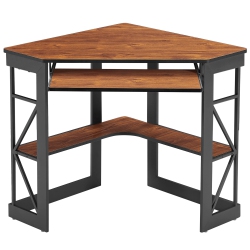 VECELO Corner Computer Desk 41 X 30 Inches With Smooth Keyboard & Storage Shelves for Home Office Workstation, Teakwoo