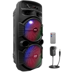 PYLE Dual 8’’ Bluetooth Portable Pa Speaker - Portable Pa & Karaoke Party Audio Speaker \w Built-In Rechargeable Battery, Flashing Party Lights