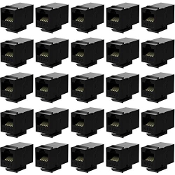 DEFACE Rj45 Coupler Cat6 Keystone Jack Inline Coupler Female to Female Insert Coupler 25 Pack In Black