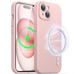HLD Magnetic Silicone Case for Iphone 15 Plus 6.7-Inch, Compatible With Magsafe, Phone Cover With Camera Lens Full Protection (Pink)