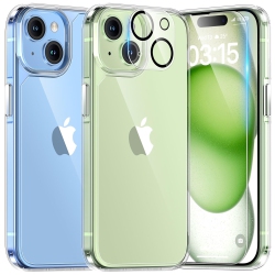 HLD 5-In-1 for Iphone 15 Case Clear, Not Yellowing \w 2X Screen Protectors + 2X Camera Lens Protectors, Military Grade Drop Protection Shockproof