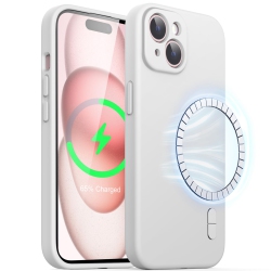 HLD Magnetic Silicone Case for Iphone 15 Plus 6.7-Inch, Compatible With Magsafe, Phone Cover With Camera Lens Full Protection (White)