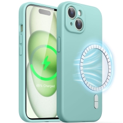 HLD Magnetic Silicone Case for Iphone 15 Plus 6.7-Inch, Compatible With Magsafe, Phone Cover With Camera Lens Full Protection (Bright Blue)