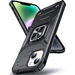 HLD for Iphone 15 Case \w Stand, Military Grade Full Body Protective Phone Case \w 360° Rotatable Metal Ring Kickstand Support Magnet Mount