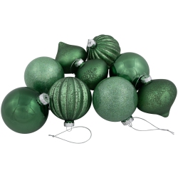 NORTHLIGHT 3-Finish Glass Christmas Ball And Onion Ornaments - 3" (80Mm) - Forest - 9Ct In Green
