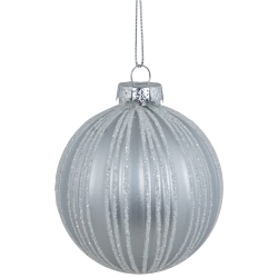 NORTHLIGHT 4Ct Silver And Glitter Striped Glass Ball Christmas Ornaments 3" In White