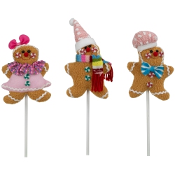 NORTHLIGHT Plush Gingerbread Christmas Picks - 10" - Set Of 3