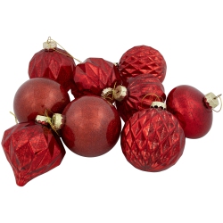 NORTHLIGHT Shiny And Textured Glass Ball And Onion Christmas Ornaments - 3" (80Mm) -Red - 9Ct