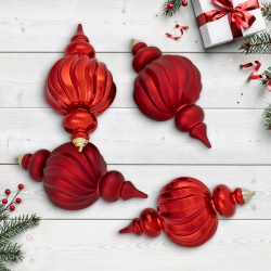 NORTHLIGHT 2-Finish Commercial Size Finial Shatterproof Christmas Ornaments - 10" - - Set Of 4 In Red