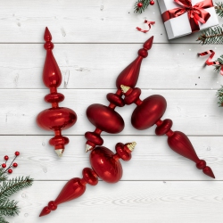 NORTHLIGHT Commercial Size 2-Finish Christmas Finial Shatterproof Ornaments - -12" - 4Ct In Red