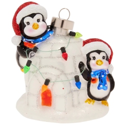 KAT ANNIE 3.75" Igloo Penguin Pals Glass Christmas Ornament