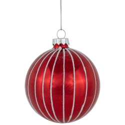 NORTHLIGHT 4Ct Shiny And White Striped Glass Ball Christmas Ornaments 3" (80Mm) In Red