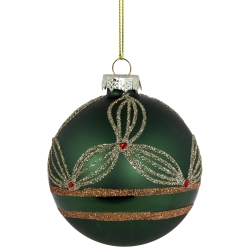NORTHLIGHT Holly Berry Christmas Glass Ball Ornaments - 3" - And Gold - 4Ct In Green