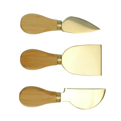 AVON Set Of 3 Golden Cheese Knives With Bamboo Handle 5