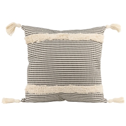 NORTHLIGHT 17" Beige And Striped Square Throw Pillow With Tassels In Black