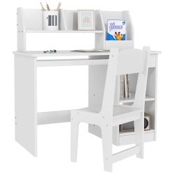 QABA Kids Desk And Chair Set for 5-8 Year Old With Storage, Study Table And Chair for Children In White