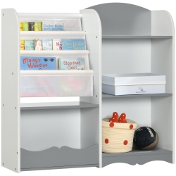 QABA Kids Toy Storage Organizer Shelf, Children Bookshelf for Bedroom, Playroom, Nursery In Grey