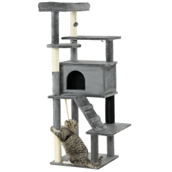 PAWHUT Cat Tree for Large Cats Adult, 58" Tall Cat Tree With Scratching Posts, Large Cat Tower for Indoor Cats With Bed, House, Toys In Grey
