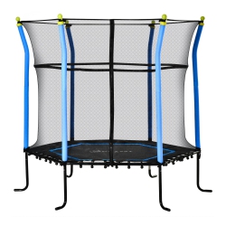 SOOZIER 63" Kids Trampoline Mini Indoor Bouncer Jumper With Enclosure Net Elastic Thick Padded Pole Gift for Child Toddler Age 3-10 Years Old