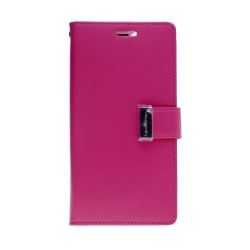 GOOSPERY Topsave Rich Max(5) Card Slot Leather Folio Wallet Flip Case for Iphone 15 Plus (6.7"), Hot In Pink