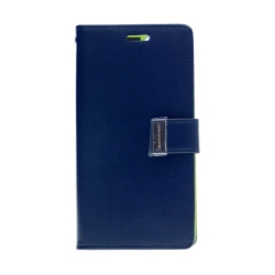 GOOSPERY Topsave Rich Max(5) Card Slot Leather Folio Wallet Flip Case for Iphone 15 Plus (6.7") In Navy Blue