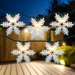 NORTHLIGHT White Glittered Snowflakes Christmas Lights - Clear - 6' Wire - 10Ct In Green
