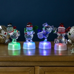 NORTHLIGHT Led Lighted Color Changing Snowmen Acrylic Christmas Decorations - 4.25" - Set Of 4
