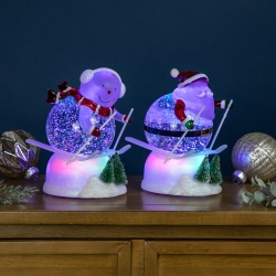 NORTHLIGHT Led Lighted Color Changing Skiing Santa And Snowman Acrylic Christmas Snow Globes - 7.25" - Set Of 2