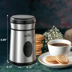 WILLZ Electric Coffee Grinder for Coffee Beans, Spices, & Herbs \w Easy On/off Button Control, 50G Grinding Capacity, Makes Up to 6 Cups, 200W