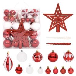 VIDAXL 64 Piece Christmas Bauble Set And White In Red