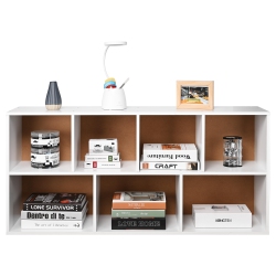 SORTWISE 7-Cube Open Shelf Bookcase In White, Simple Style Book Organizer Storage Bookshelf for Living Room, Office And Bedroom