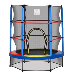 OUTSUNNY 55" Kids Trampoline With Enclosure Net Steel Frame Indoor Round Bouncer Rebounder Age 3 to 6 Years Old, Multi-Coloured