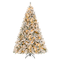 COSTWAY 8 Ft Pre-Lit Christmas Tree 3-Minute Quick Shape Flocked Decor With 600 Led Lights