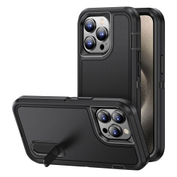 SUPERSHIELD Defender Fitted Hard Shell Stand Back Cover Case for Iphone 15 Pro - In Black