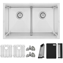STYLISH Boron Dual-Mount 30" Double-Bowl Stainless Steel Workstation Kitchen Sink S-230W