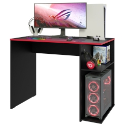 MADESA Gaming Computer Desk 39 Inch With 2 Shelves And Headphone Hanger Wooden Sturdy Home Office Table for Kids And Adults - In Black/red
