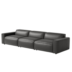VALENCIA Nathan Aniline Nappa 11000 Top-Grain Leather Modular 3 Seats Sofa Color In Black
