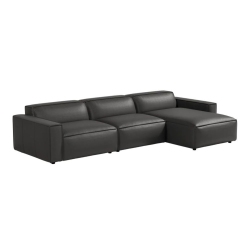 VALENCIA Nathan Full Aniline Leather Modular Sofa With High Density Foam And Feather Down, Three Seats With Right Chaise Color In Black