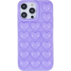 GENERIC Iphone 14 Case for Women, 3D Pop Bubble Heart Kawaii Gel Cover, Cute Girly for Iphone14 6.1 Inch - Lavender
