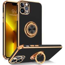 GENERIC Iphone 13 Pro Max Case, Iphone 13 Pro Max Phone Case Ring Holder Edge Plating Rotation Kickstand Soft Silicone