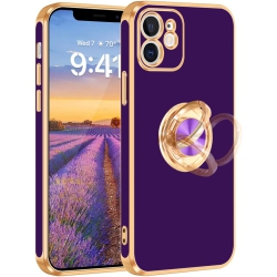 GENERIC Iphone 12 Case, Iphone 12 Case With Ring Stand, 360° Rotatable Ring Holder Magnetic Kickstand Shiny Plating In Gold