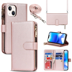 GENERIC for Iphone 14 Plus Wallet Case With Card Holder And Crossbody Lanyard, Pu Leather Magnetic Closure Zipper Pocket
