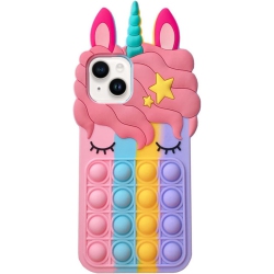 GENERIC Pop Bubbles Case for Iphone 13/14, Cute Lovely Cartoon Unicorn Rainbow Pop Shockproof Silicone Soft Phone Case